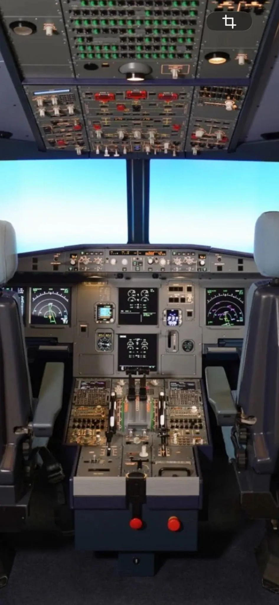 Vue frontale du cockpit Airbus A320